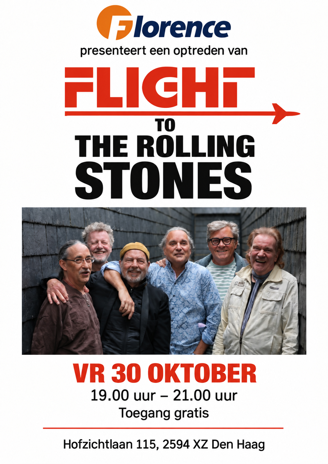 Poster Flight to the Rolling Stones bij Florence, 30 oktober 2026